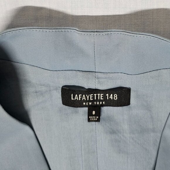 Lafayette 148 New York Sleeveless Full Zip Women Sheath Dress Size 8 Blue Cotton - Picture 4 of 14